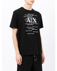 schwarzes und weißes bedrucktes T-Shirt mit einem Rundhalsausschnitt von Armani Exchange