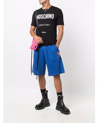 schwarzes und weißes bedrucktes T-Shirt mit einem Rundhalsausschnitt von Moschino