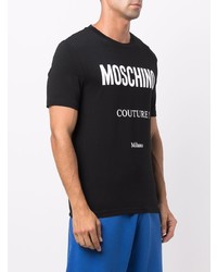 schwarzes und weißes bedrucktes T-Shirt mit einem Rundhalsausschnitt von Moschino