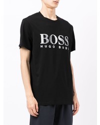 schwarzes und weißes bedrucktes T-Shirt mit einem Rundhalsausschnitt von BOSS