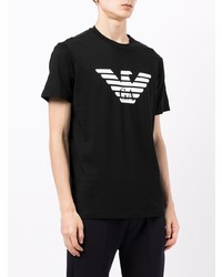 schwarzes und weißes bedrucktes T-Shirt mit einem Rundhalsausschnitt von Emporio Armani