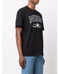 schwarzes und weißes bedrucktes T-Shirt mit einem Rundhalsausschnitt von MSGM