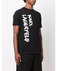 schwarzes und weißes bedrucktes T-Shirt mit einem Rundhalsausschnitt von Karl Lagerfeld