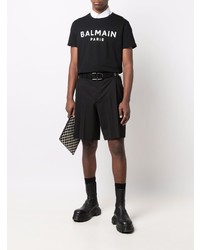 schwarzes und weißes bedrucktes T-Shirt mit einem Rundhalsausschnitt von Balmain