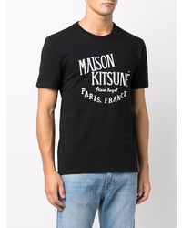 schwarzes und weißes bedrucktes T-Shirt mit einem Rundhalsausschnitt von MAISON KITSUNÉ