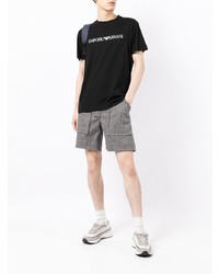 schwarzes und weißes bedrucktes T-Shirt mit einem Rundhalsausschnitt von Emporio Armani