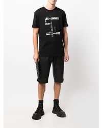 schwarzes und weißes bedrucktes T-Shirt mit einem Rundhalsausschnitt von Les Hommes