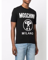 schwarzes und weißes bedrucktes T-Shirt mit einem Rundhalsausschnitt von Moschino