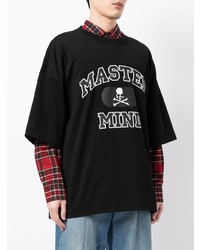 schwarzes und weißes bedrucktes T-Shirt mit einem Rundhalsausschnitt von Mastermind Japan