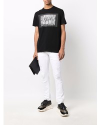 schwarzes und weißes bedrucktes T-Shirt mit einem Rundhalsausschnitt von Just Cavalli