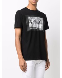 schwarzes und weißes bedrucktes T-Shirt mit einem Rundhalsausschnitt von Just Cavalli