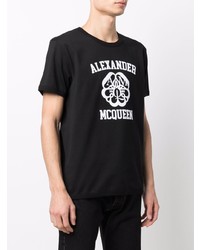 schwarzes und weißes bedrucktes T-Shirt mit einem Rundhalsausschnitt von Alexander McQueen