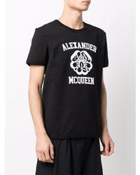 schwarzes und weißes bedrucktes T-Shirt mit einem Rundhalsausschnitt von Alexander McQueen