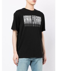 schwarzes und weißes bedrucktes T-Shirt mit einem Rundhalsausschnitt von Armani Exchange