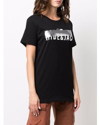 schwarzes und weißes bedrucktes T-Shirt mit einem Rundhalsausschnitt von Hide&Jack