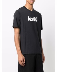 schwarzes und weißes bedrucktes T-Shirt mit einem Rundhalsausschnitt von Levi's