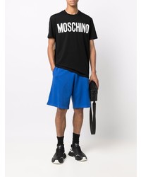 schwarzes und weißes bedrucktes T-Shirt mit einem Rundhalsausschnitt von Moschino