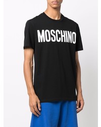 schwarzes und weißes bedrucktes T-Shirt mit einem Rundhalsausschnitt von Moschino