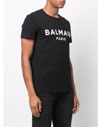 schwarzes und weißes bedrucktes T-Shirt mit einem Rundhalsausschnitt von Balmain