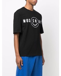 schwarzes und weißes bedrucktes T-Shirt mit einem Rundhalsausschnitt von Moschino