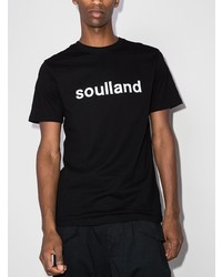 schwarzes und weißes bedrucktes T-Shirt mit einem Rundhalsausschnitt von Soulland