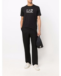 schwarzes und weißes bedrucktes T-Shirt mit einem Rundhalsausschnitt von Ea7 Emporio Armani