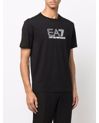 schwarzes und weißes bedrucktes T-Shirt mit einem Rundhalsausschnitt von Ea7 Emporio Armani