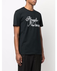 schwarzes und weißes bedrucktes T-Shirt mit einem Rundhalsausschnitt von Alexander McQueen