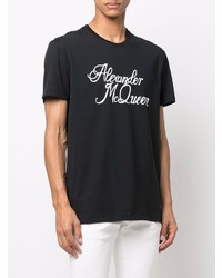 schwarzes und weißes bedrucktes T-Shirt mit einem Rundhalsausschnitt von Alexander McQueen