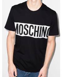 schwarzes und weißes bedrucktes T-Shirt mit einem Rundhalsausschnitt von Moschino