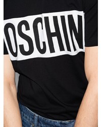 schwarzes und weißes bedrucktes T-Shirt mit einem Rundhalsausschnitt von Moschino