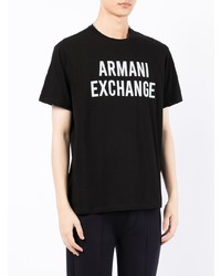 schwarzes und weißes bedrucktes T-Shirt mit einem Rundhalsausschnitt von Armani Exchange