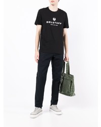 schwarzes und weißes bedrucktes T-Shirt mit einem Rundhalsausschnitt von Belstaff