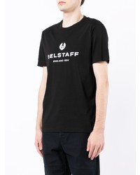 schwarzes und weißes bedrucktes T-Shirt mit einem Rundhalsausschnitt von Belstaff