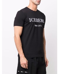 schwarzes und weißes bedrucktes T-Shirt mit einem Rundhalsausschnitt von Iceberg