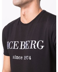 schwarzes und weißes bedrucktes T-Shirt mit einem Rundhalsausschnitt von Iceberg