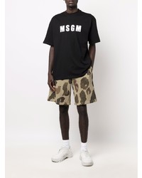 schwarzes und weißes bedrucktes T-Shirt mit einem Rundhalsausschnitt von MSGM