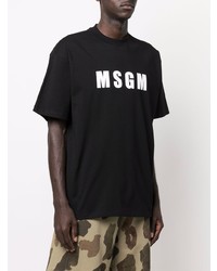 schwarzes und weißes bedrucktes T-Shirt mit einem Rundhalsausschnitt von MSGM