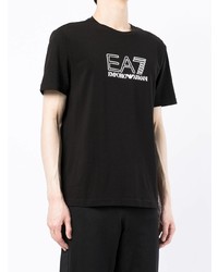 schwarzes und weißes bedrucktes T-Shirt mit einem Rundhalsausschnitt von Ea7 Emporio Armani