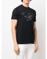 schwarzes und weißes bedrucktes T-Shirt mit einem Rundhalsausschnitt von Emporio Armani