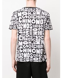 schwarzes und weißes bedrucktes T-Shirt mit einem Rundhalsausschnitt von Moschino