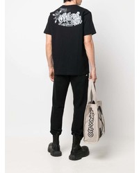 schwarzes und weißes bedrucktes T-Shirt mit einem Rundhalsausschnitt von Off-White