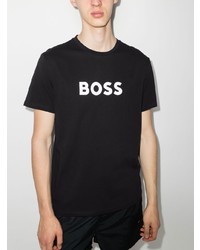 schwarzes und weißes bedrucktes T-Shirt mit einem Rundhalsausschnitt von BOSS