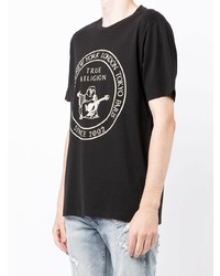 schwarzes und weißes bedrucktes T-Shirt mit einem Rundhalsausschnitt von True Religion