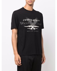 schwarzes und weißes bedrucktes T-Shirt mit einem Rundhalsausschnitt von Just Cavalli