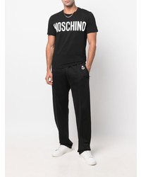 schwarzes und weißes bedrucktes T-Shirt mit einem Rundhalsausschnitt von Moschino