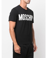 schwarzes und weißes bedrucktes T-Shirt mit einem Rundhalsausschnitt von Moschino