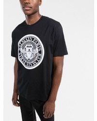 schwarzes und weißes bedrucktes T-Shirt mit einem Rundhalsausschnitt von Balmain