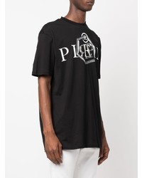 schwarzes und weißes bedrucktes T-Shirt mit einem Rundhalsausschnitt von Philipp Plein