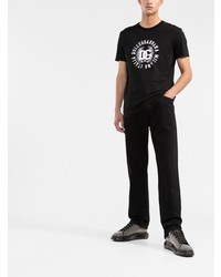 schwarzes und weißes bedrucktes T-Shirt mit einem Rundhalsausschnitt von Dolce & Gabbana